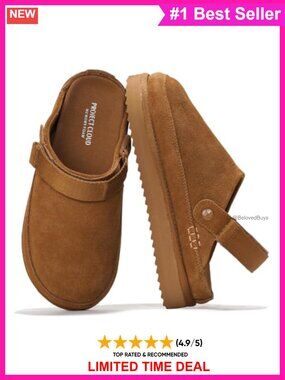 Genuine Leather Platform Clogs Slip-On Mules Memory Foam Women's Shoes